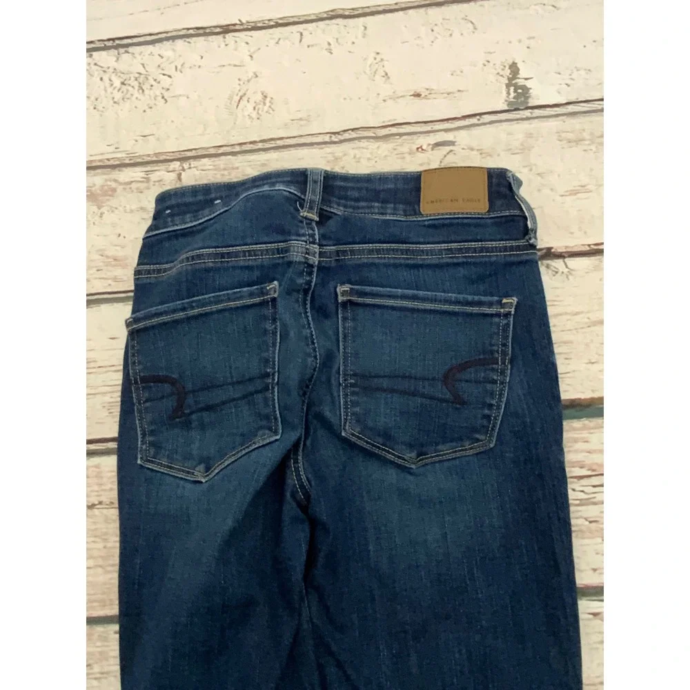American Eagle Hi-Rise Jegging‎ Crop Dark Wash Raw Hem Jeans Size 0 Regular